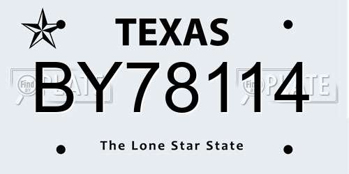 BY78114 Texas License Plate