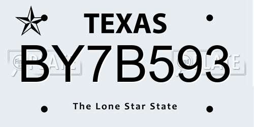 BY7B593 Texas License Plate