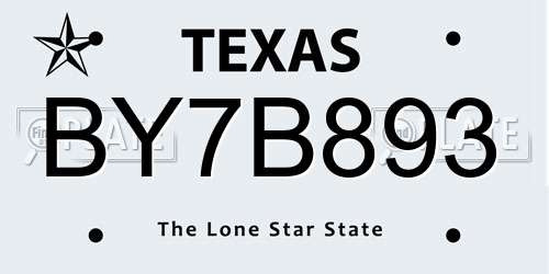 BY7B893 Texas License Plate