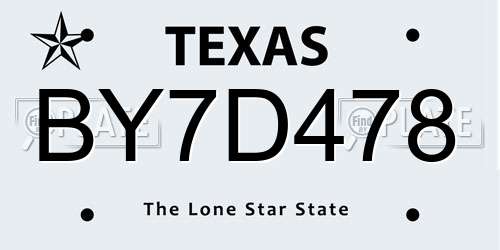 BY7D478 Texas License Plate
