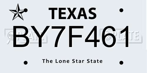 BY7F461 Texas License Plate