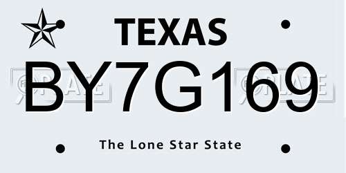 BY7G169 Texas License Plate