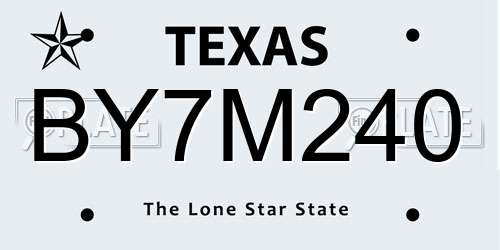 BY7M240 Texas License Plate