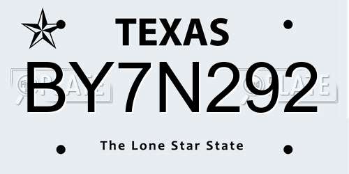 BY7N292 Texas License Plate