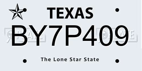 BY7P409 Texas License Plate