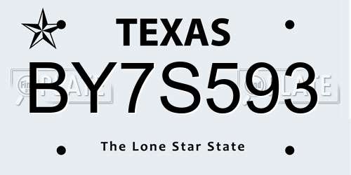 BY7S593 Texas License Plate