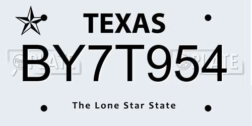 BY7T954 Texas License Plate