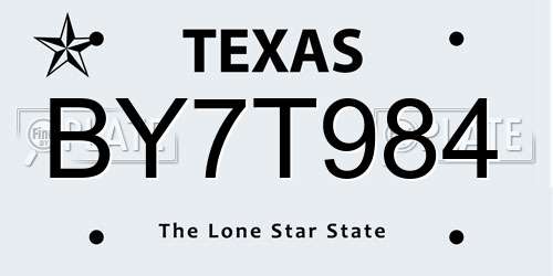 BY7T984 Texas License Plate