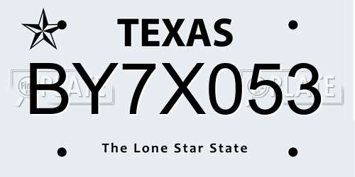 BY7X053 Texas License Plate