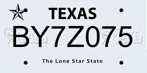 BY7Z075 Texas License Plate