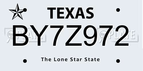 BY7Z972 Texas License Plate