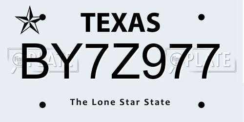 BY7Z977 Texas License Plate