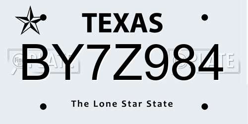 BY7Z984 Texas License Plate