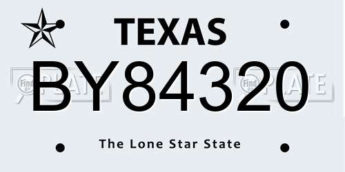 BY84320 Texas License Plate