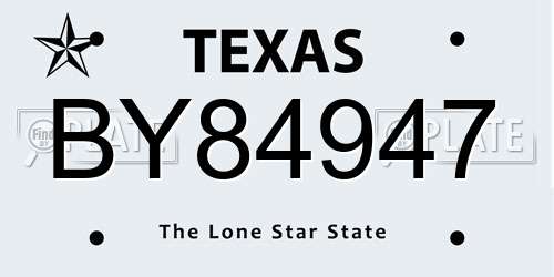 BY84947 Texas License Plate