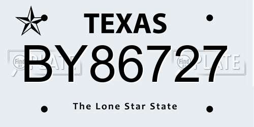 BY86727 Texas License Plate