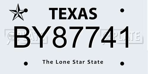 BY87741 Texas License Plate