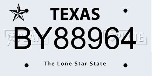 BY88964 Texas License Plate