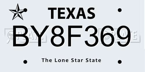 BY8F369 Texas License Plate