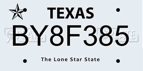 BY8F385 Texas License Plate