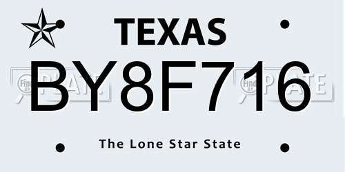 BY8F716 Texas License Plate