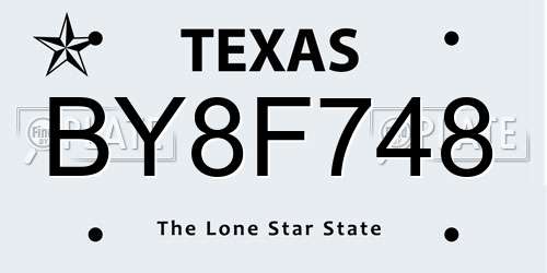 BY8F748 Texas License Plate