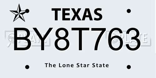 BY8T763 Texas License Plate