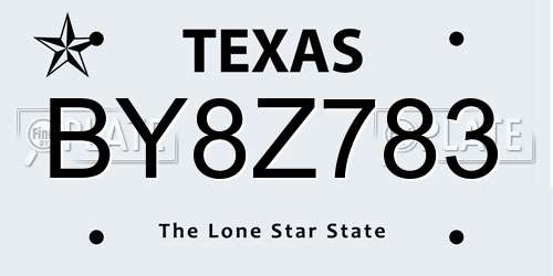 BY8Z783 Texas License Plate