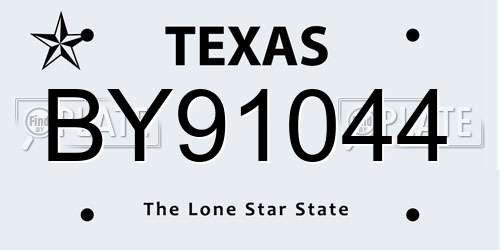 BY91044 Texas License Plate