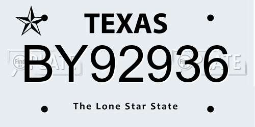 BY92936 Texas License Plate
