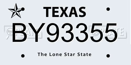 BY93355 Texas License Plate