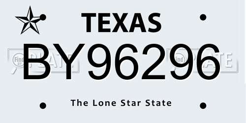 BY96296 Texas License Plate