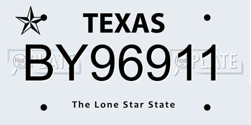 BY96911 Texas License Plate