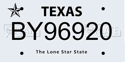 BY96920 Texas License Plate