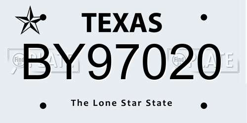 BY97020 Texas License Plate