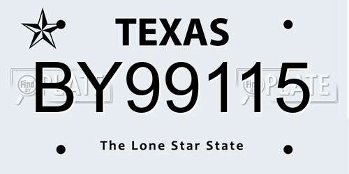 BY99115 Texas License Plate