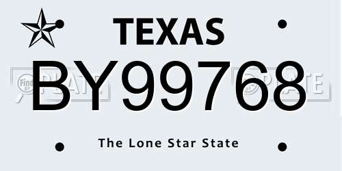 BY99768 Texas License Plate