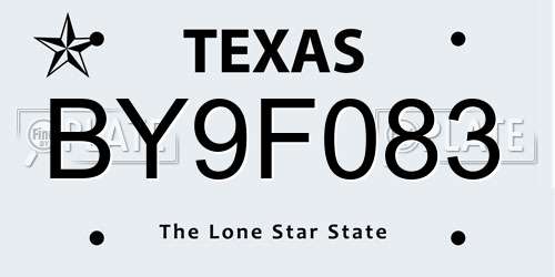 BY9F083 Texas License Plate