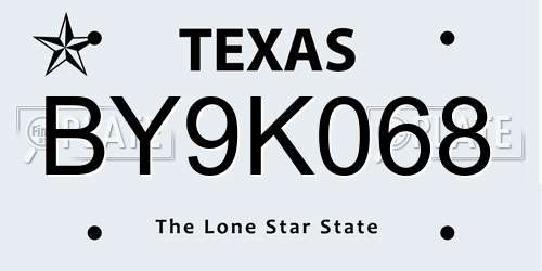 BY9K068 Texas License Plate
