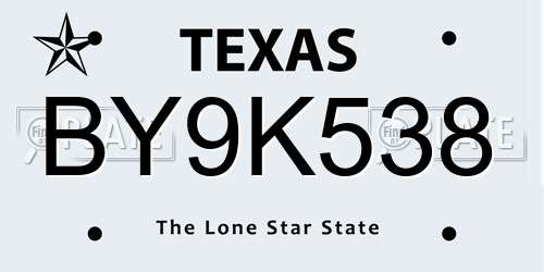 BY9K538 Texas License Plate