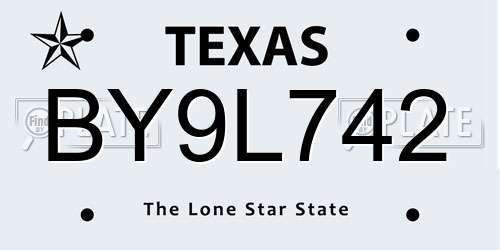 BY9L742 Texas License Plate