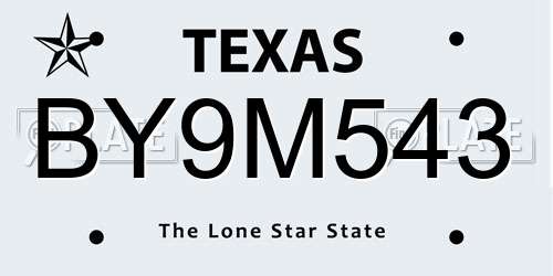 BY9M543 Texas License Plate