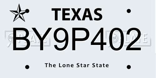 BY9P402 Texas License Plate