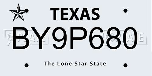 BY9P680 Texas License Plate