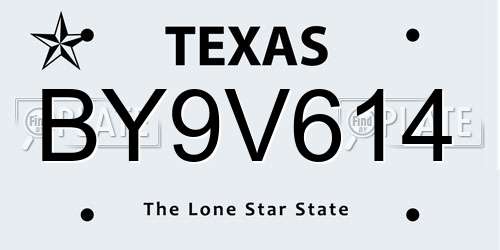 BY9V614 Texas License Plate