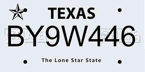 BY9W446 Texas License Plate