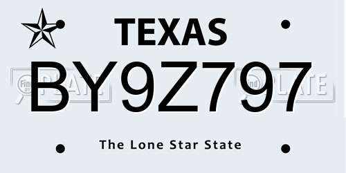 BY9Z797 Texas License Plate