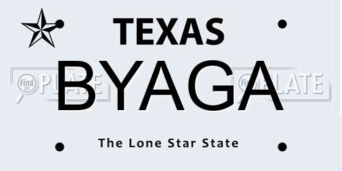 BYAGA Texas License Plate