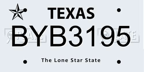 BYB3195 Texas License Plate