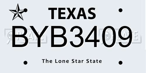 BYB3409 Texas License Plate
